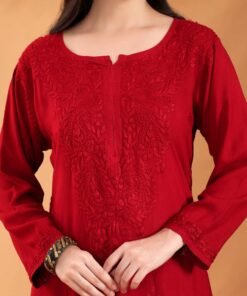 Alternative view of Maryam Chikankari Rayon Co-ord Set (Maroon)