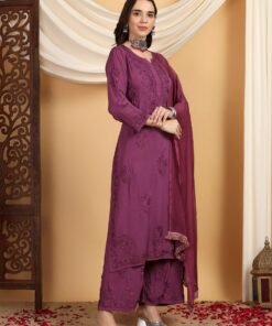 Farha Chikankari Premium Modal Co-ord Set (Wine) - Image 5
