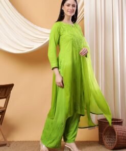 Meher Chikankari Ombre Rayon Co-ord Set (Green) - Image 4