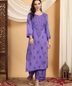 Faiza Chikankari Rayon Co-ord Set (Purple) - Image 7