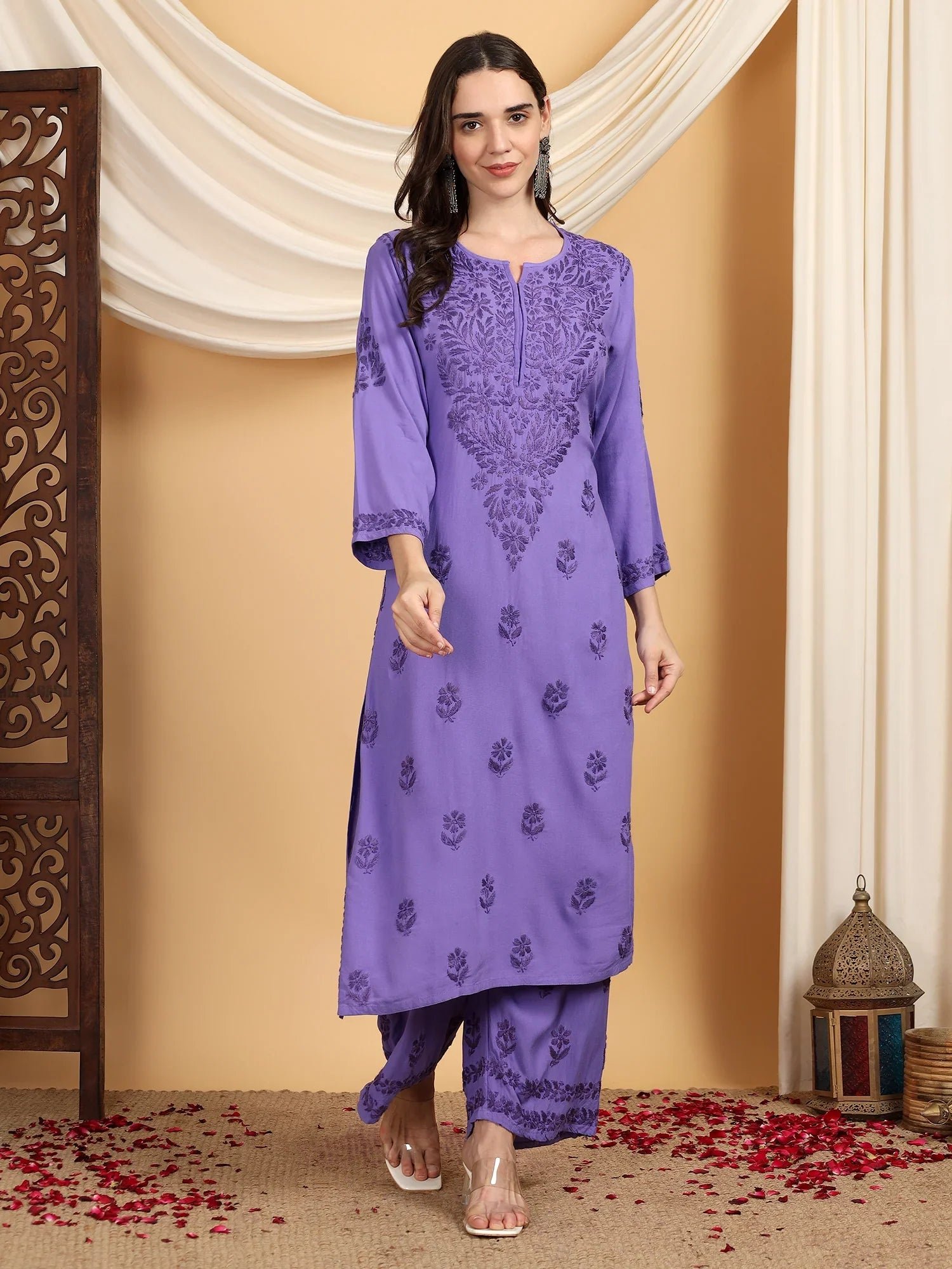 Faiza Chikankari Rayon Co-ord Set (Purple) - Image 7