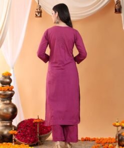 Priya Chikankari Kurta Palazzo Cotton Co-ord Set (Wine) - Image 7