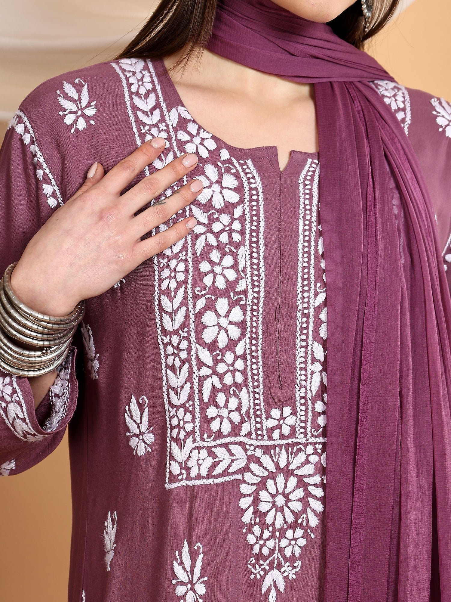 Haya Chikankari Rayon Co-ord Set (Mauve) - Image 4