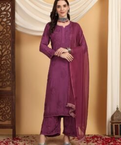 Farha Chikankari Premium Modal Co-ord Set (Wine) - Image 6