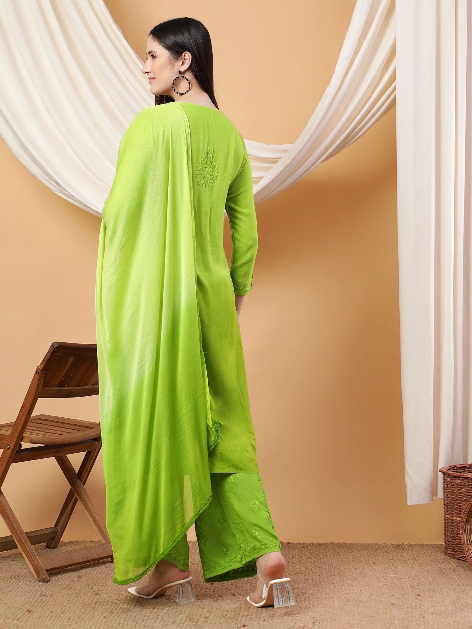 Meher Chikankari Ombre Rayon Co-ord Set (Green) - Image 5