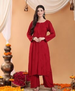 Maryam Chikankari Rayon Co-ord Set (Maroon) - Image 3