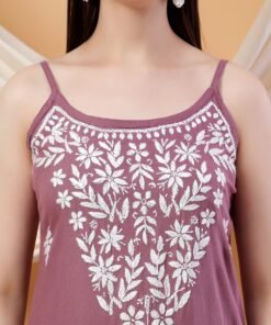 Alternative view of Raha Chikankari Strappy Rayon Co-ord Set (Mauve)