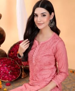 Alternative view of Priya Chikankari Kurta Palazzo Cotton Co-ord Set (Nude Coral)