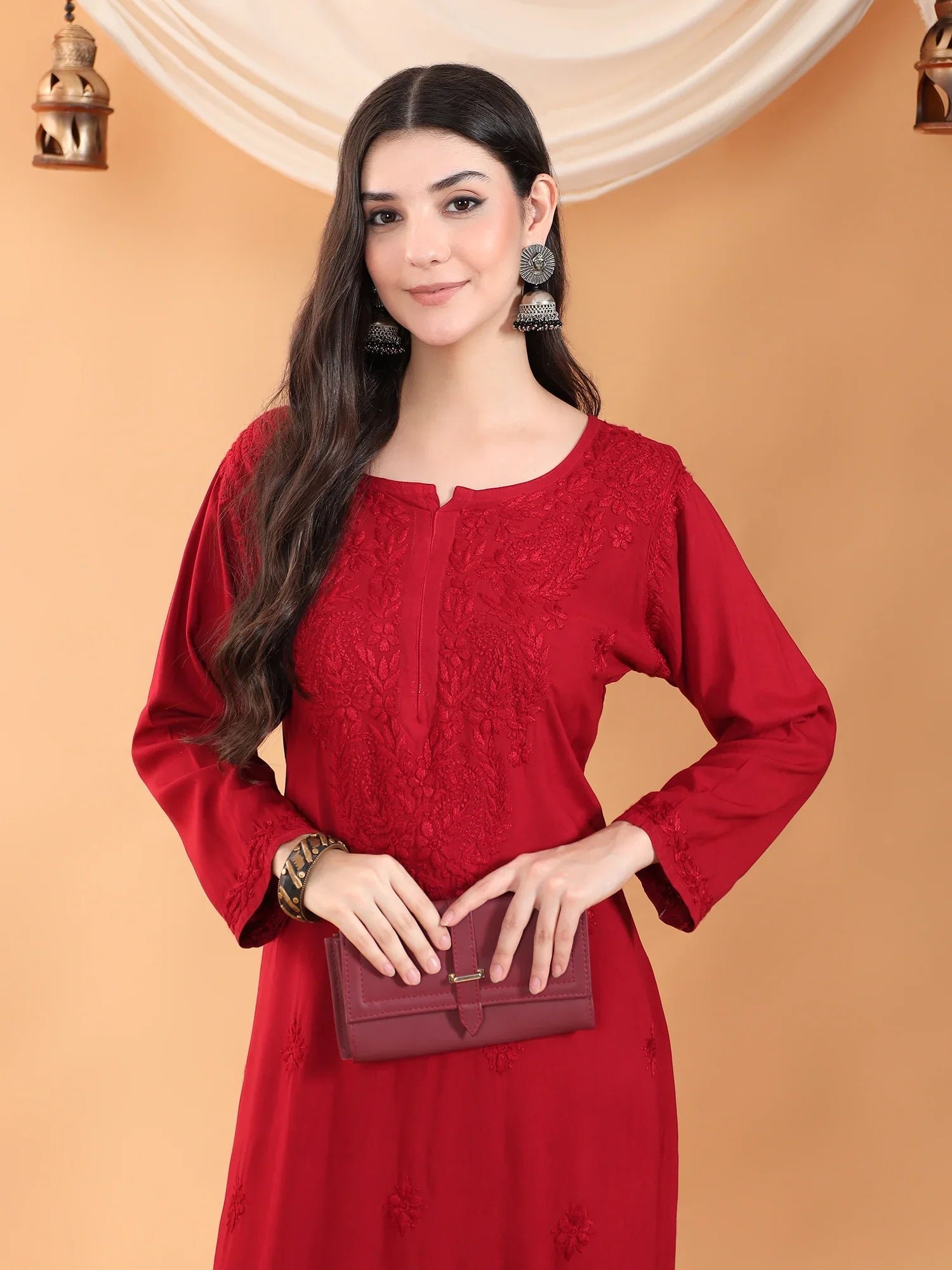 Maryam Chikankari Rayon Co-ord Set (Maroon) - Image 4