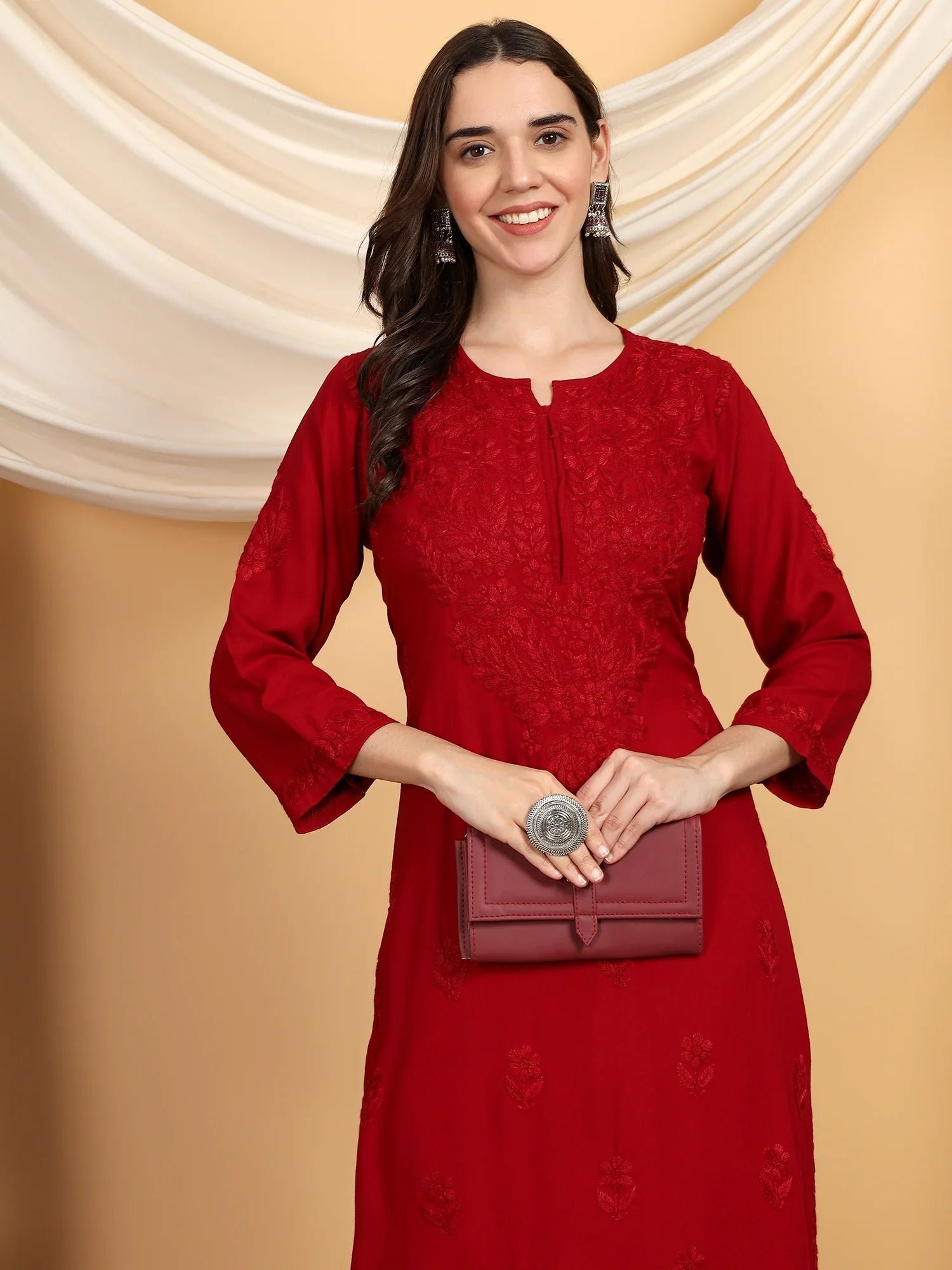 Faiza Chikankari Rayon Co-ord Set (Maroon) - Image 3