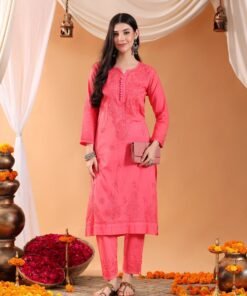 Ananya Chikankari Kurta Pant Cotton Co-ord Set (Coral) - Image 6