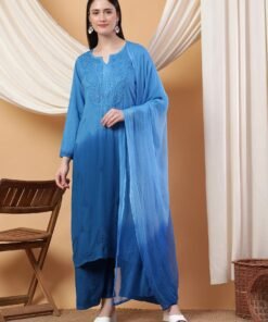 Alternative view of Meher Chikankari Ombre Rayon Co-ord Set (Green)