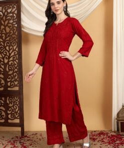 Faiza Chikankari Rayon Co-ord Set (Maroon) - Image 4