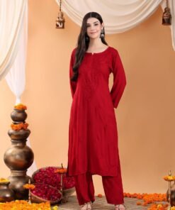 Maryam Chikankari Rayon Co-ord Set (Maroon) - Image 5