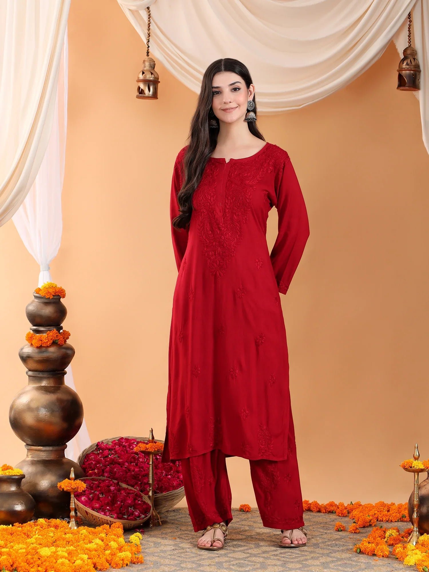 Maryam Chikankari Rayon Co-ord Set (Maroon) - Image 5