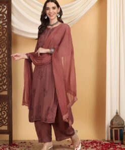 Farha Chikankari Premium Modal Co-ord Set (Brown)
