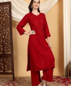 Faiza Chikankari Rayon Co-ord Set (Maroon) - Image 5