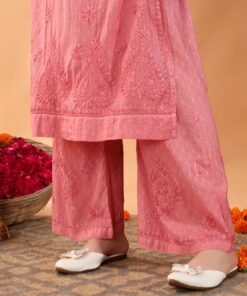 Priya Chikankari Kurta Palazzo Cotton Co-ord Set (Nude Coral) - Image 4