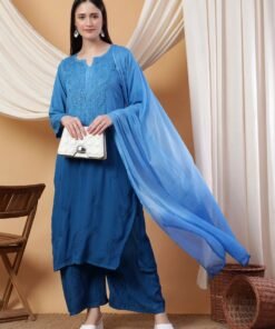 Meher Chikankari Ombre Rayon Co-ord Set (Green) - Image 4