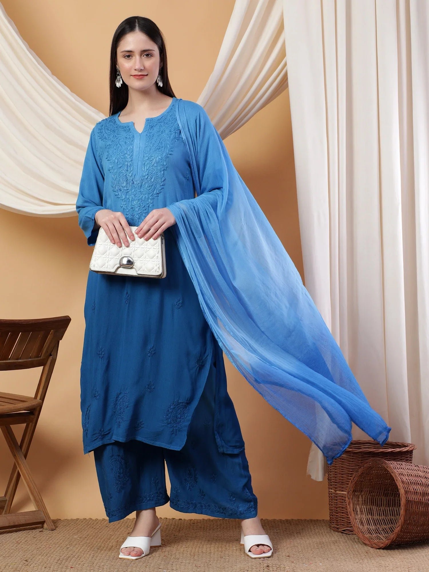 Meher Chikankari Ombre Rayon Co-ord Set (Green) - Image 4
