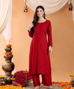 Maryam Chikankari Rayon Co-ord Set (Maroon) - Image 7