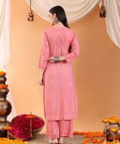Priya Chikankari Kurta Palazzo Cotton Co-ord Set (Nude Coral) - Image 5