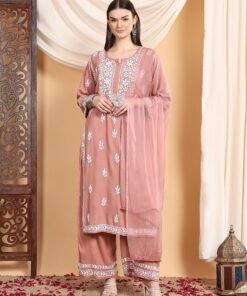 Haya Chikankari Rayon Co-ord Set (Nude Coral)
