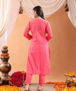 Ananya Chikankari Kurta Pant Cotton Co-ord Set (Coral) - Image 9
