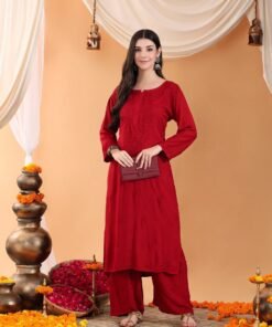 Maryam Chikankari Rayon Co-ord Set (Maroon) - Image 8