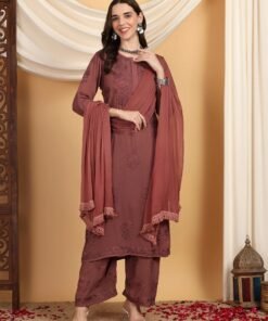Farha Chikankari Premium Modal Co-ord Set (Brown) - Image 4
