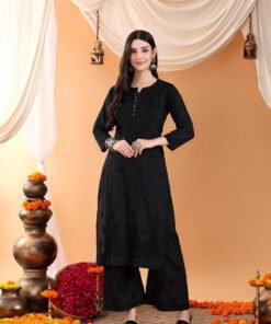 Priya Chikankari Kurta Palazzo Cotton Co-ord Set (Black)