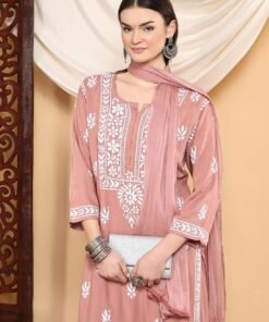 Alternative view of Haya Chikankari Rayon Co-ord Set (Nude Coral)