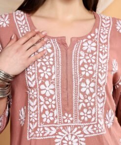 Haya Chikankari Rayon Co-ord Set (Nude Coral) - Image 3