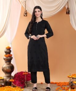 Ananya Chikankari Kurta Pant Cotton Co-ord Set (Black)