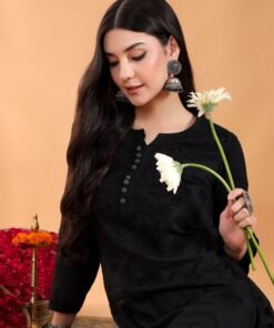 Alternative view of Priya Chikankari Kurta Palazzo Cotton Co-ord Set (Black)