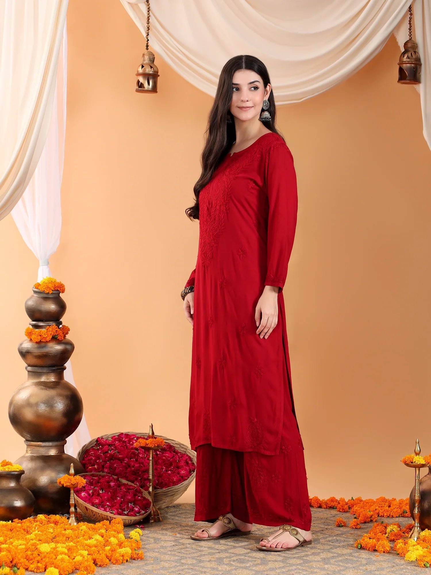 Maryam Chikankari Rayon Co-ord Set (Maroon) - Image 9