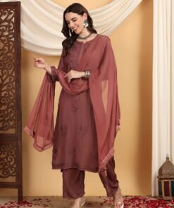 Farha Chikankari Premium Modal Co-ord Set (Brown) - Image 5