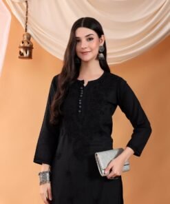 Alternative view of Ananya Chikankari Kurta Pant Cotton Co-ord Set (Black)