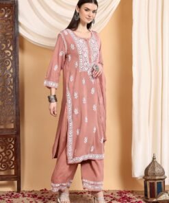 Haya Chikankari Rayon Co-ord Set (Nude Coral) - Image 4