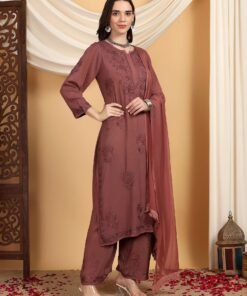 Farha Chikankari Premium Modal Co-ord Set (Brown) - Image 6