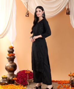 Priya Chikankari Kurta Palazzo Cotton Co-ord Set (Black) - Image 3