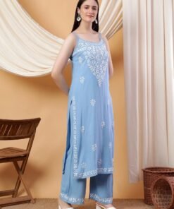 Raha Chikankari Strappy Rayon Co-ord Set (Powder Blue) - Image 3