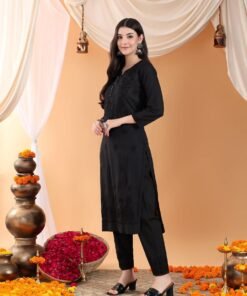 Ananya Chikankari Kurta Pant Cotton Co-ord Set (Black) - Image 3