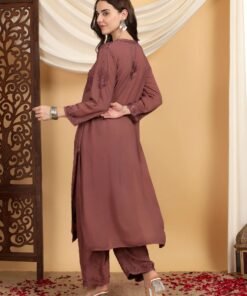 Farha Chikankari Premium Modal Co-ord Set (Brown) - Image 7