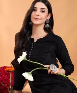 Priya Chikankari Kurta Palazzo Cotton Co-ord Set (Black) - Image 4