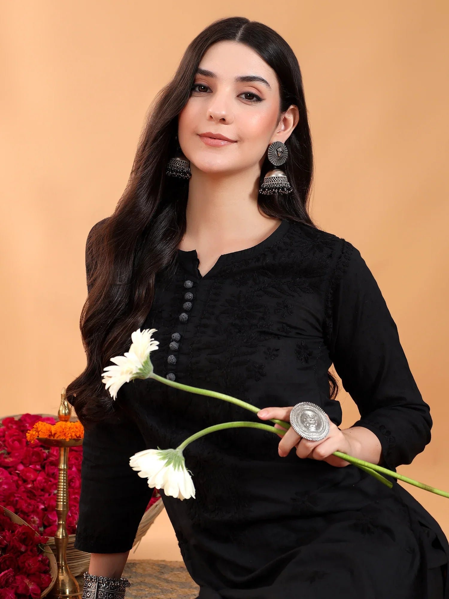 Priya Chikankari Kurta Palazzo Cotton Co-ord Set (Black) - Image 4