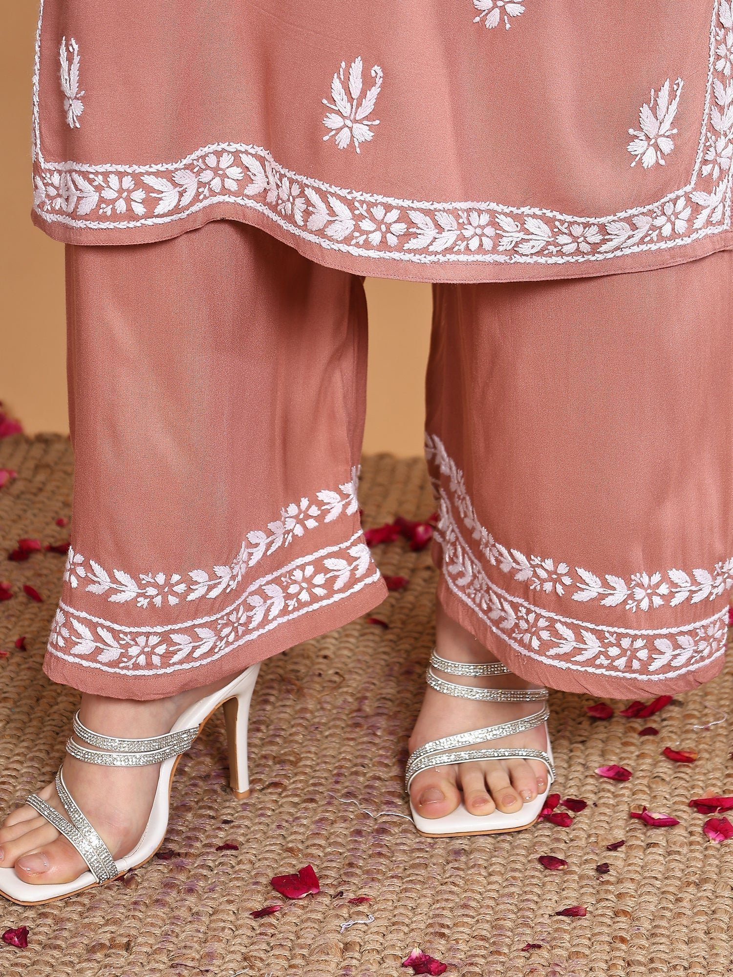 Haya Chikankari Rayon Co-ord Set (Nude Coral) - Image 5