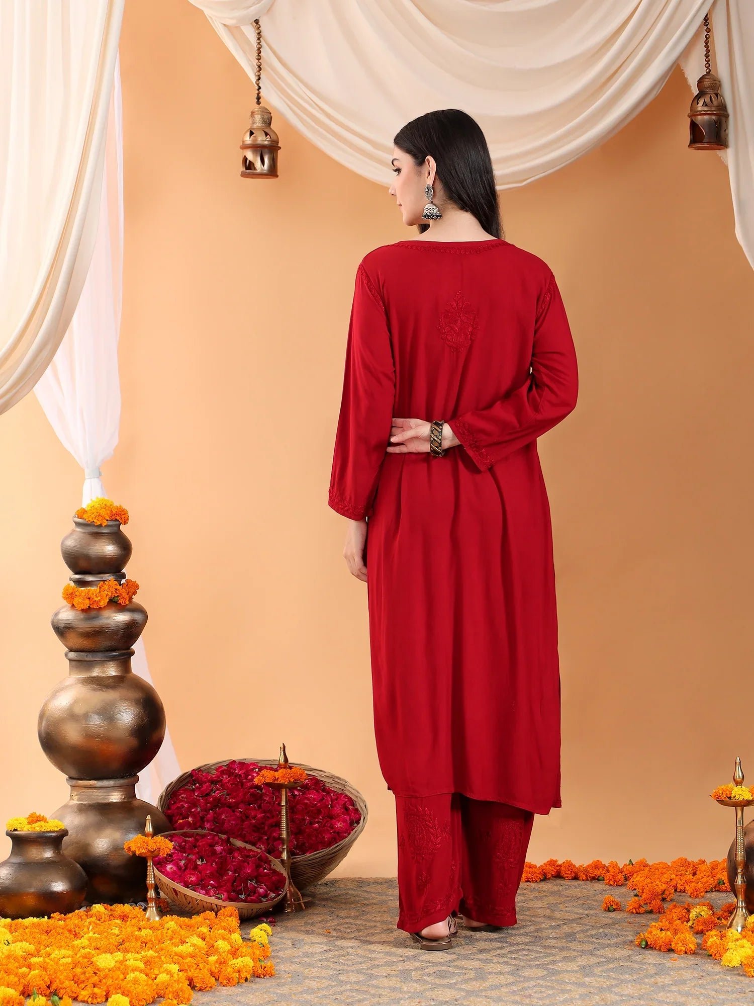Maryam Chikankari Rayon Co-ord Set (Maroon) - Image 11