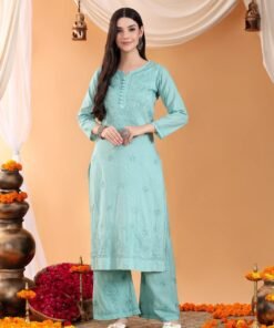 Priya Chikankari Kurta Palazzo Cotton Co-ord Set (Pastel Green) - Image 3