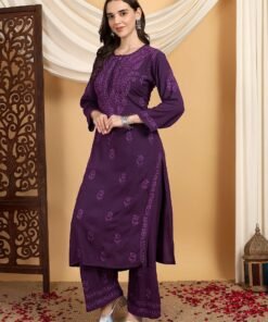 Faiza Chikankari Rayon Co-ord Set (Mauve) - Image 3
